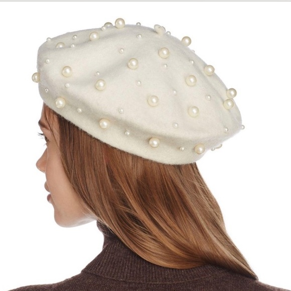BLOOMINGDALE’S AQUA - WHITE PEARL BERET - Picture 2 of 4